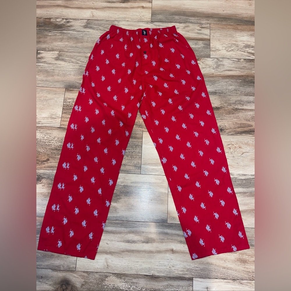 Polo Ralph Lauren Men's Red All Over Pony Print Cotton Knit Lounge Sleep Pants M